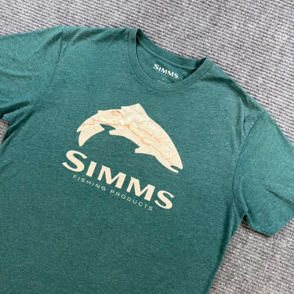 Simms Fishing Products Yellowstone Park Trout Fish Graphic T-Shirt Green Large